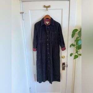 Vintage Eddie Bauer Black Corduroy Maxi Dress Red Plaid Cottagecore Petite Small